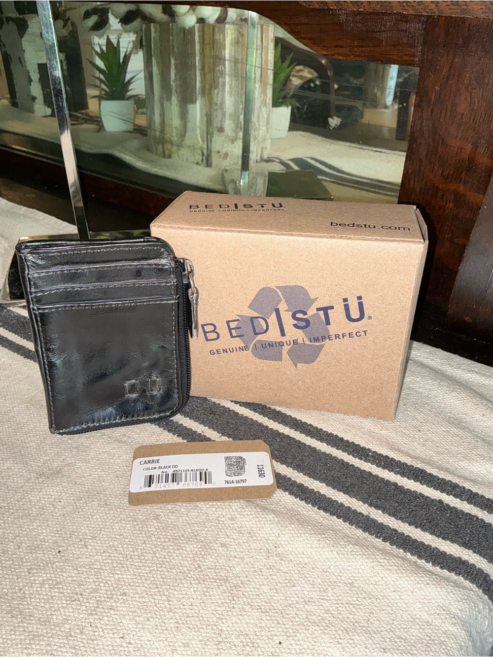 NWT Bed Stu Carrie Leather Black Die Dyed DD Wallet W/ Box Retail $100